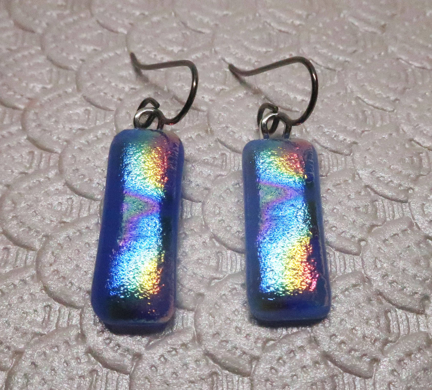 Blue Rainbow Fused Dichroic Glass Titanium Dangle earrings