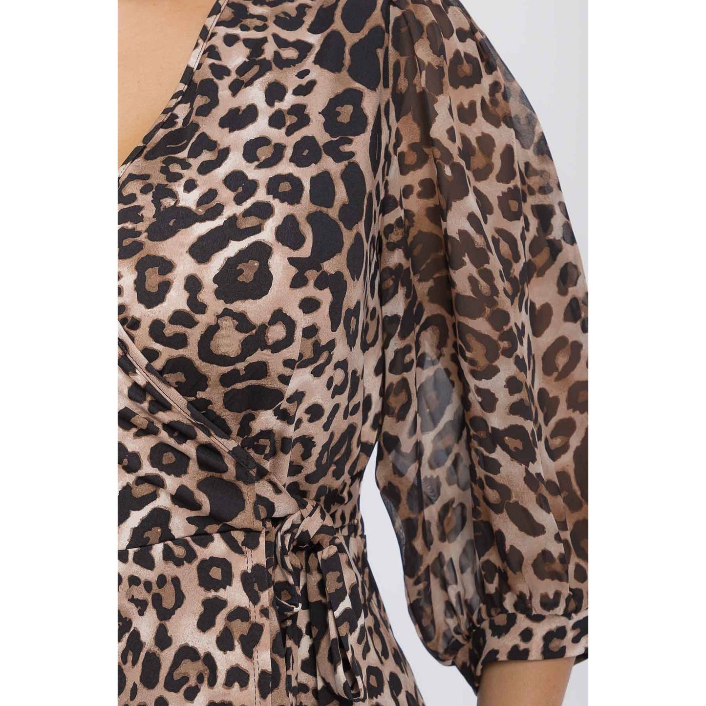 PLUS ANIMAL PRINT SLEEVE PUFF MIX MEDIA WRAP: TAUPE/BLACK / 1X-2X-3X(1-2-1)