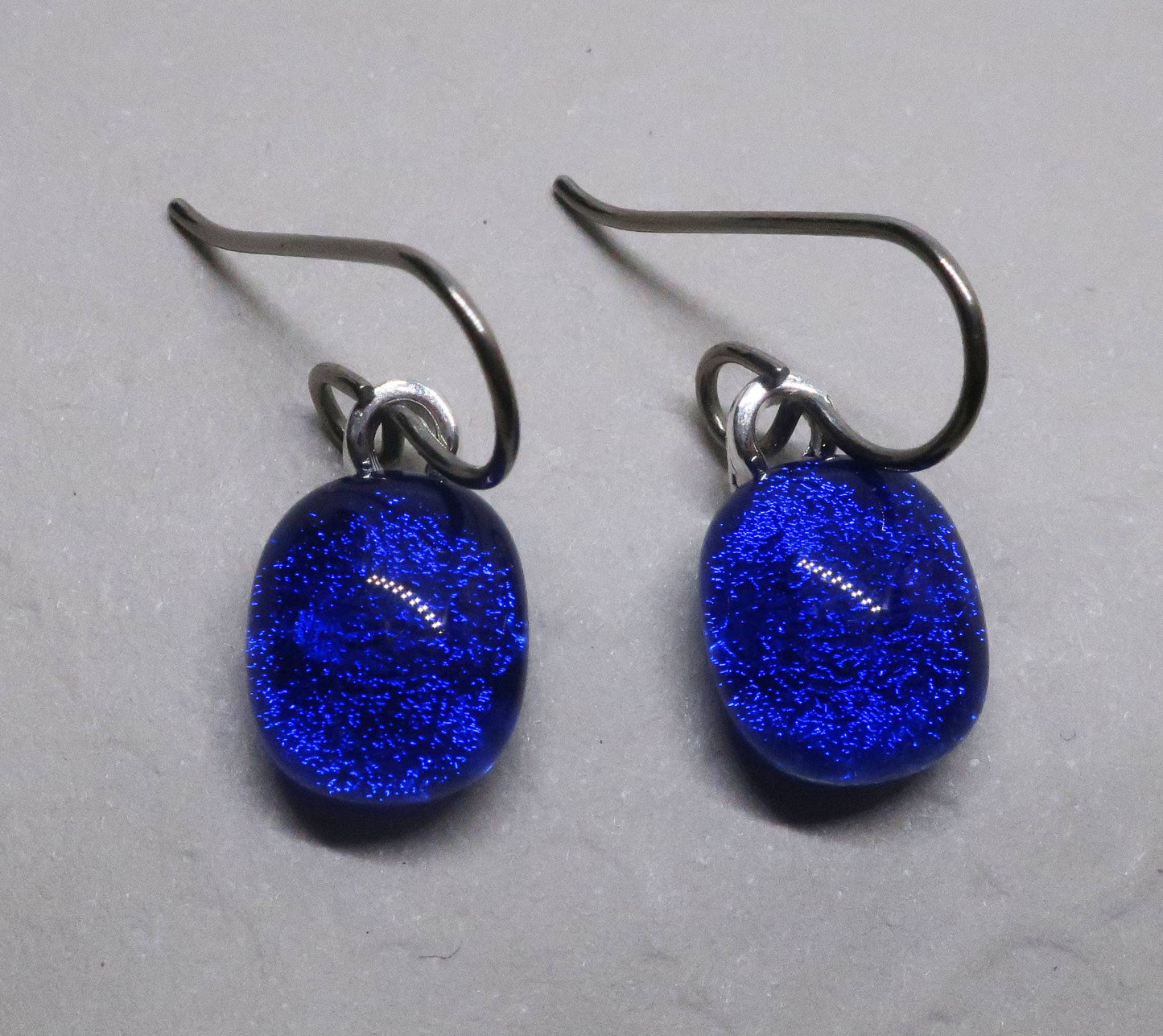 Blue Dichroic Glass Titanium Hypoallergenic Dangle earrings