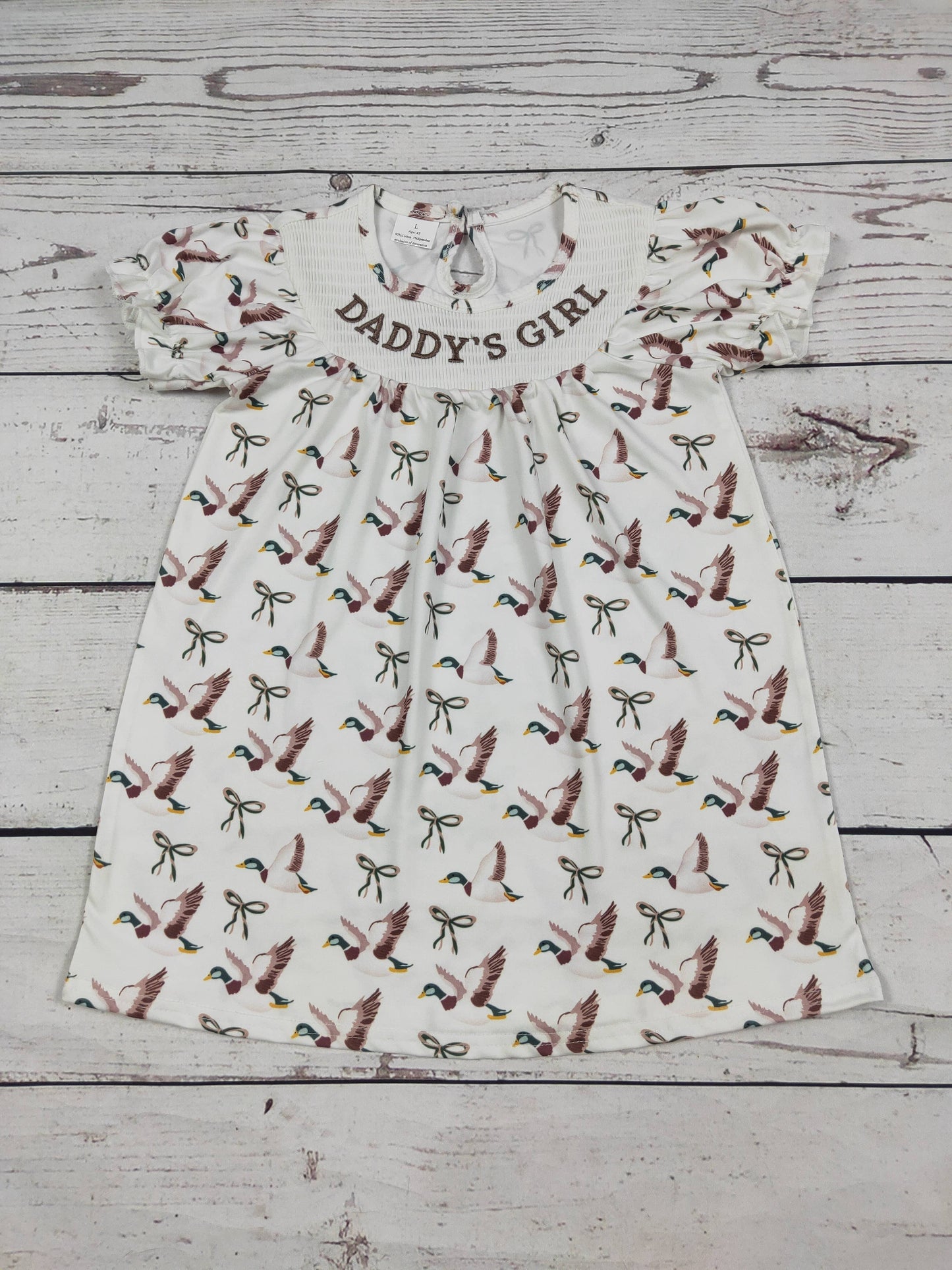 Duck Printed DADDY'S GIRL Smocked Dresses: 6-12M
