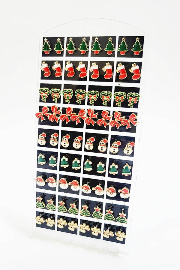 36 Pair Christmas Stud Earrings with Display Case