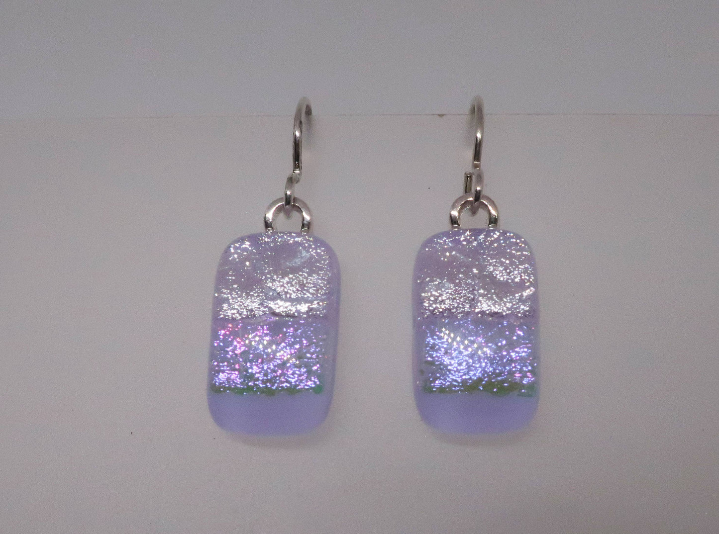 Lav Pink SilverSterling Silver dichroic glass earring #448