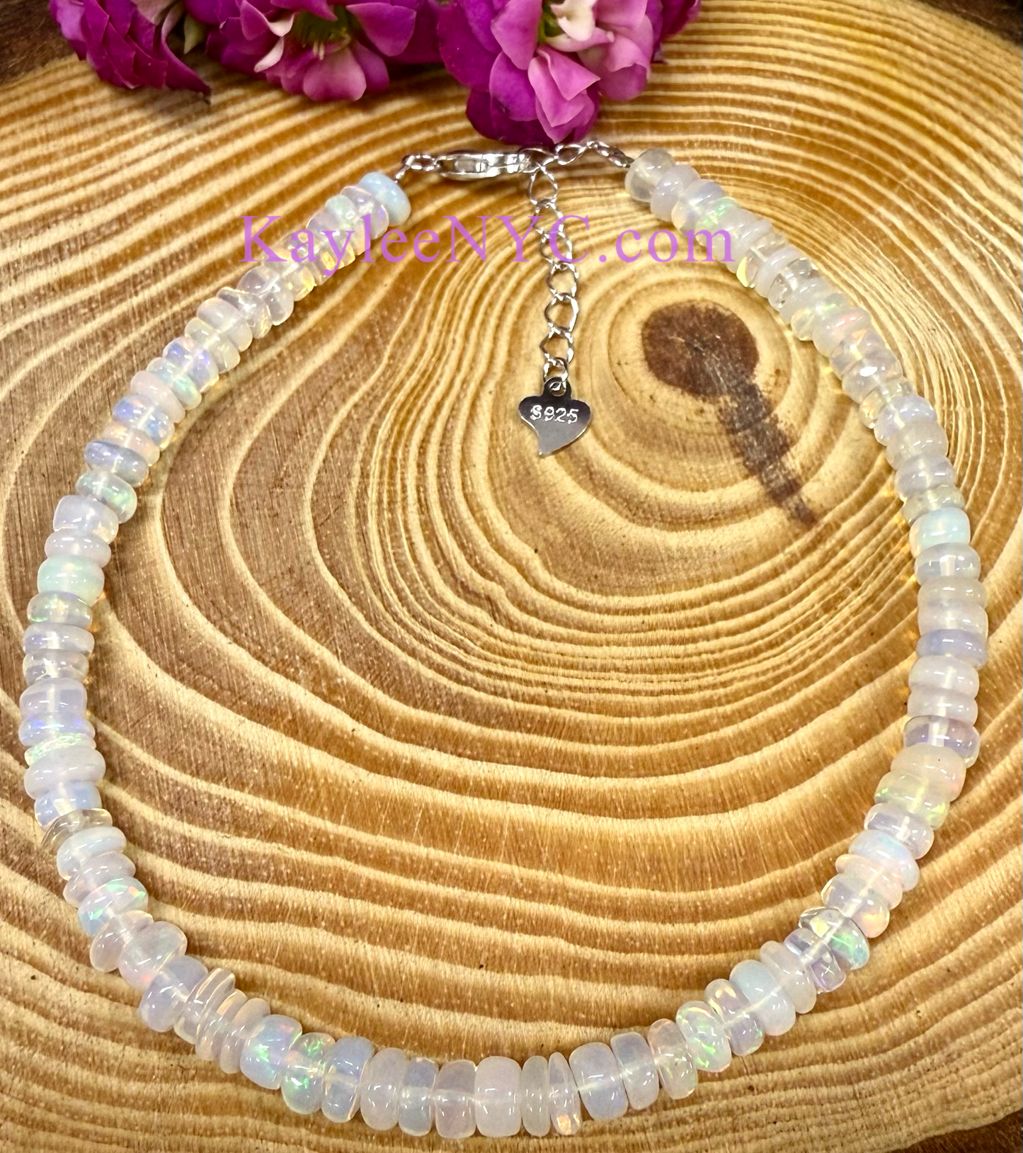 Natural Ethiopian Opal w 925 Sterling Silver Bracelet