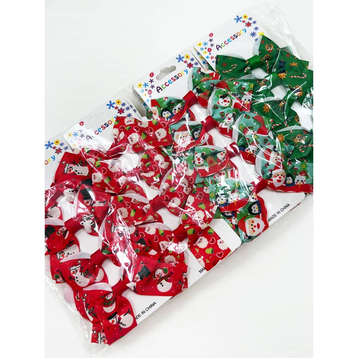 Christmas Theme Hair Bow Clip Set on a card: MIX COLOR / ONE(12)