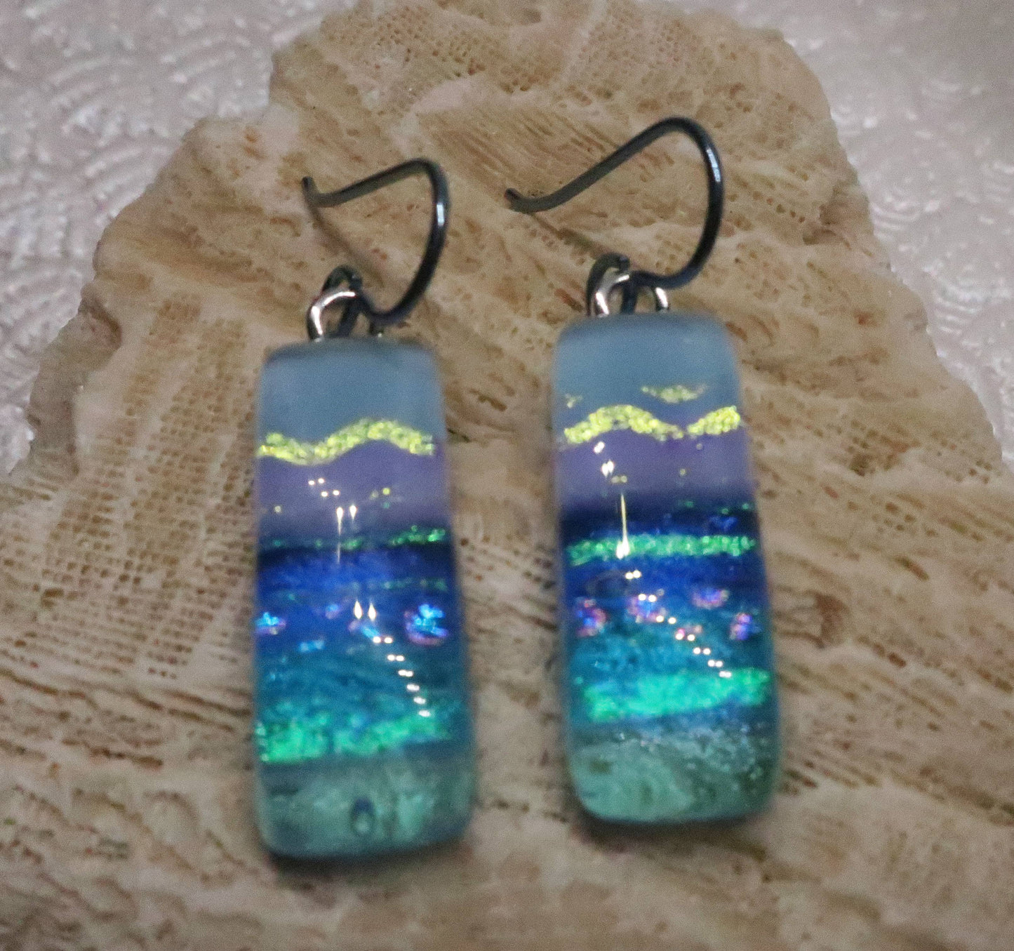 Dichroic glass Pastel Ombre Niobium dangle earrings #433