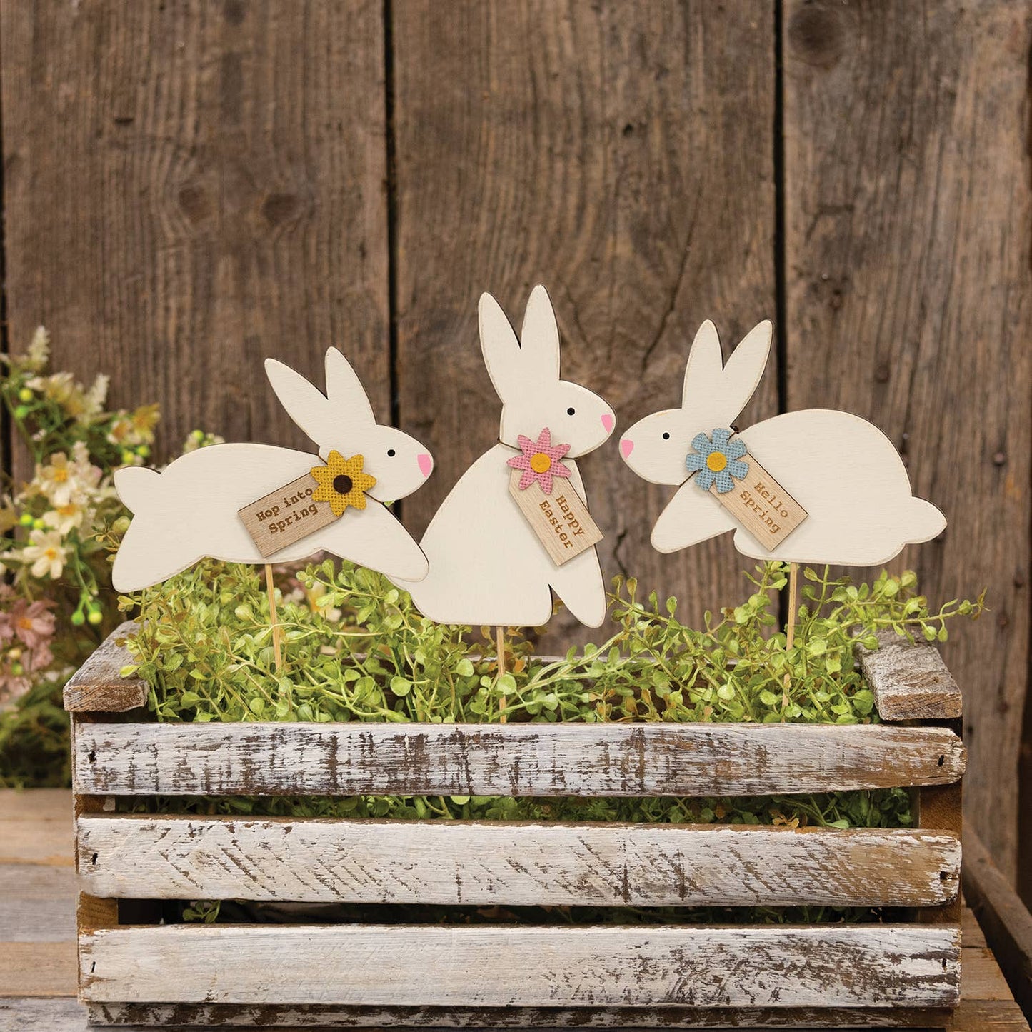 Happy Easter White Bunny Planter Poke - 3 Asstd.