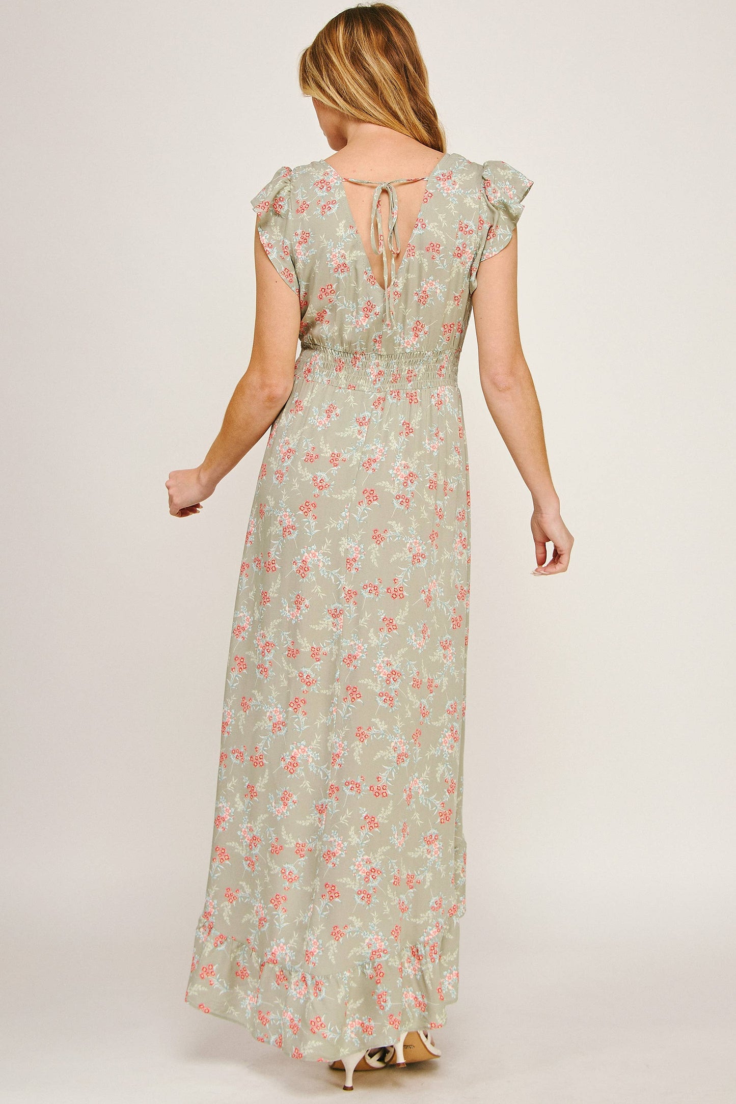 ETHEREAL FLOW MAXI DRESS W/ RUFFLE DETAIL: SACOI / M