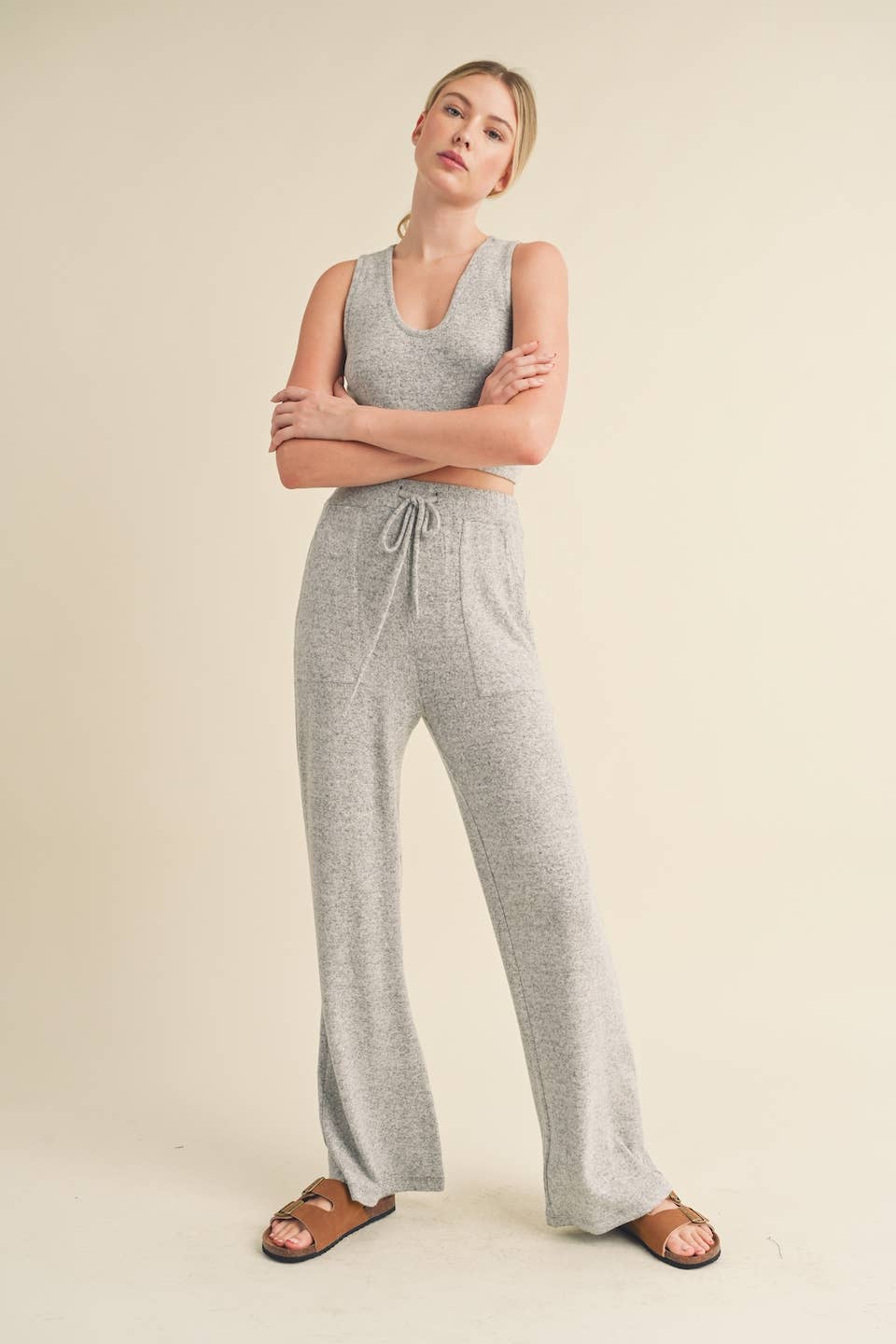 Soft Brushed Hacci Lounge Tank and Pants Set: Mint / L
