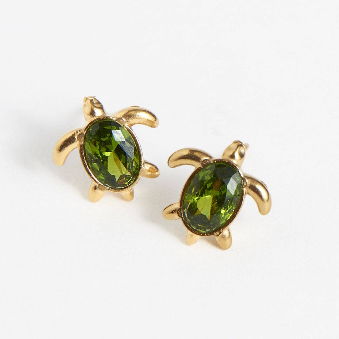 Waterproof Earring Narelle Turtle Studs Green Cubic Zirconia: Gold