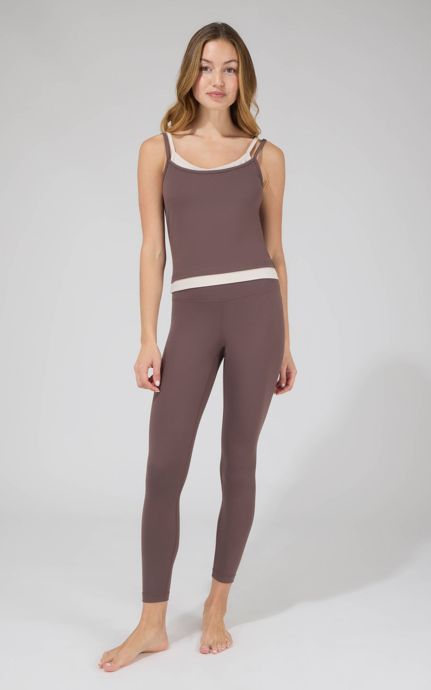 Women's Double Layer Tank Top and Ankle Leggings - SET: NAVAL BLUE/WHITE