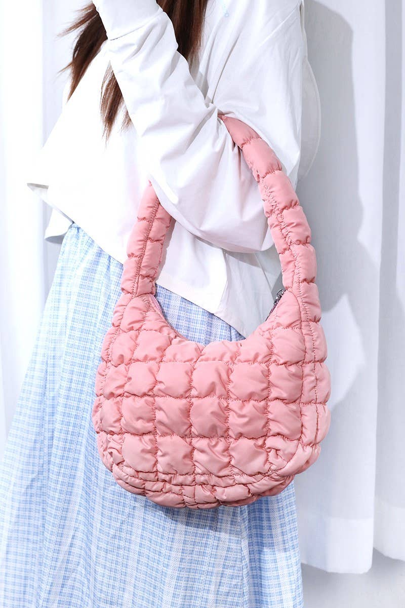 Puffer Quilted Mini Bag: PINK / 1 (ONE SIZE)