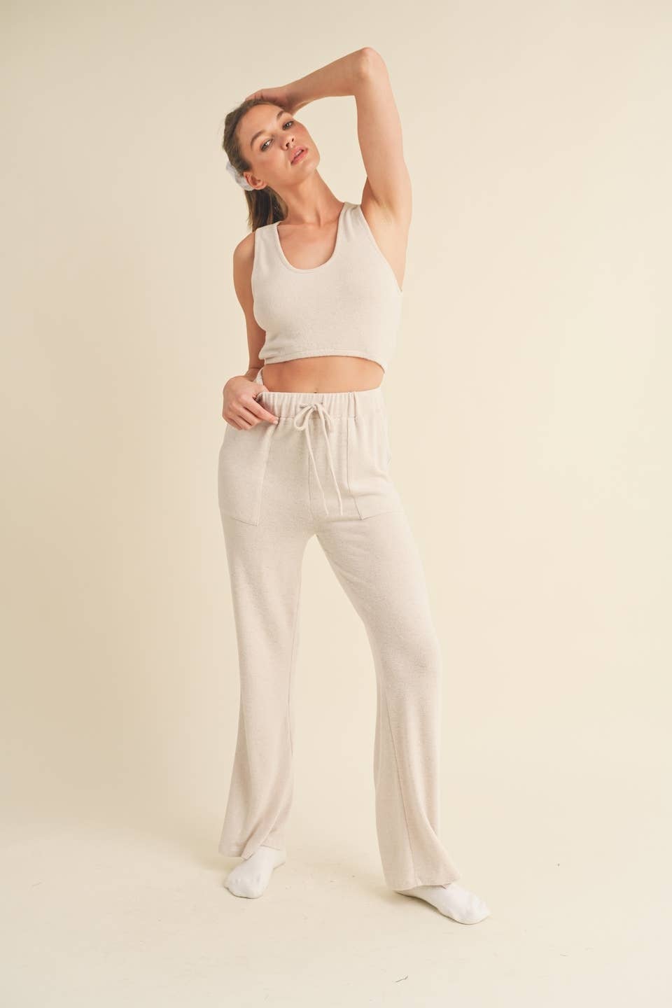 Soft Brushed Hacci Lounge Tank and Pants Set: Mint / S