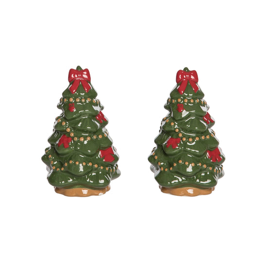 Dolomite Bow Trees Salt & Pepper Shaker Set Christmas Decor