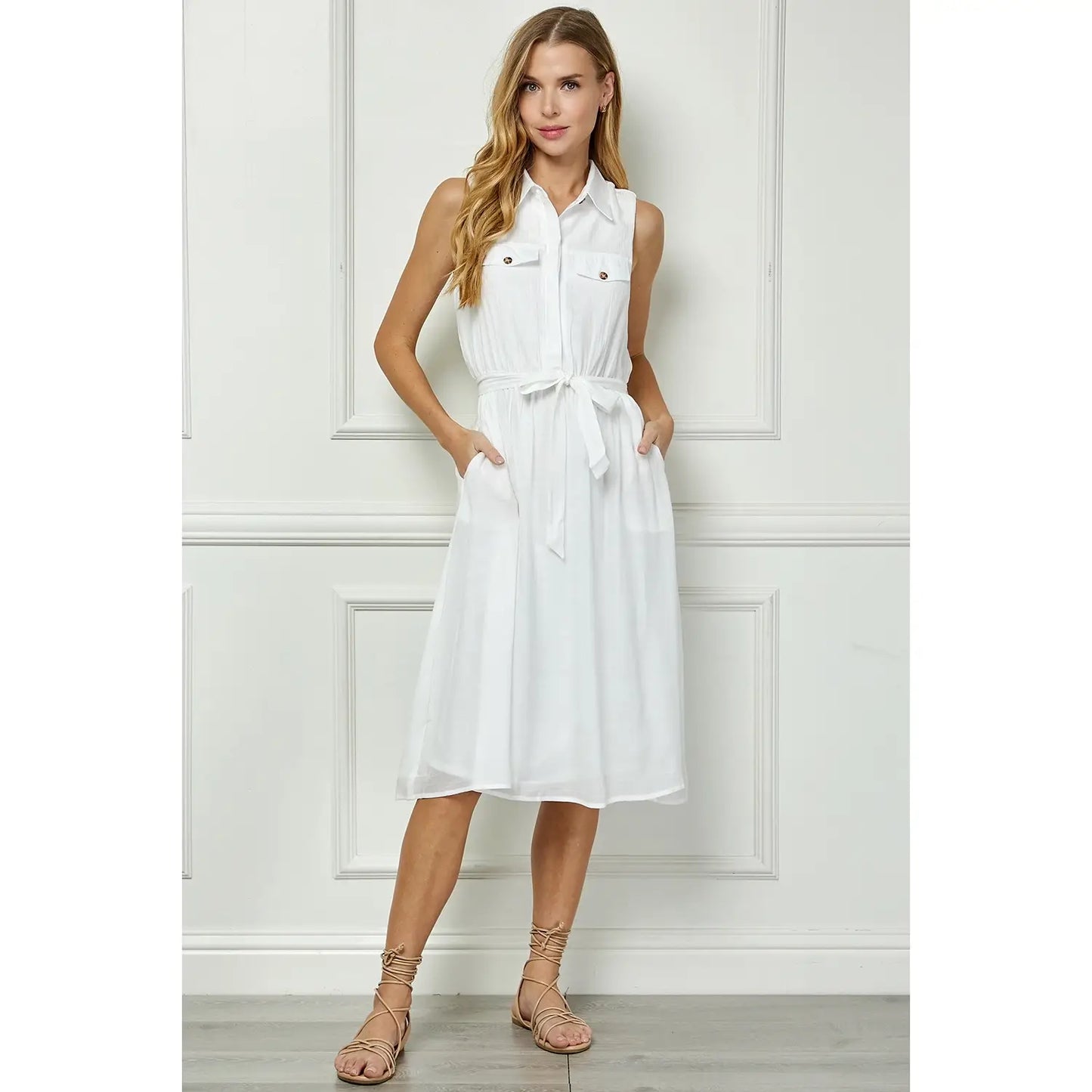 TAILORED GAUZE SHIRT DRESS  : DKBLU / S