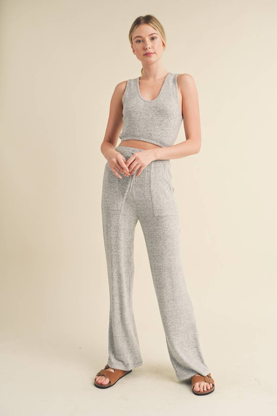 Soft Brushed Hacci Lounge Tank and Pants Set: Mint / L