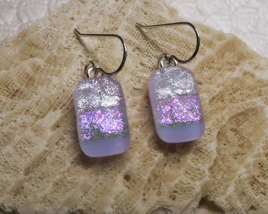 Lav Pink SilverSterling Silver dichroic glass earring #448