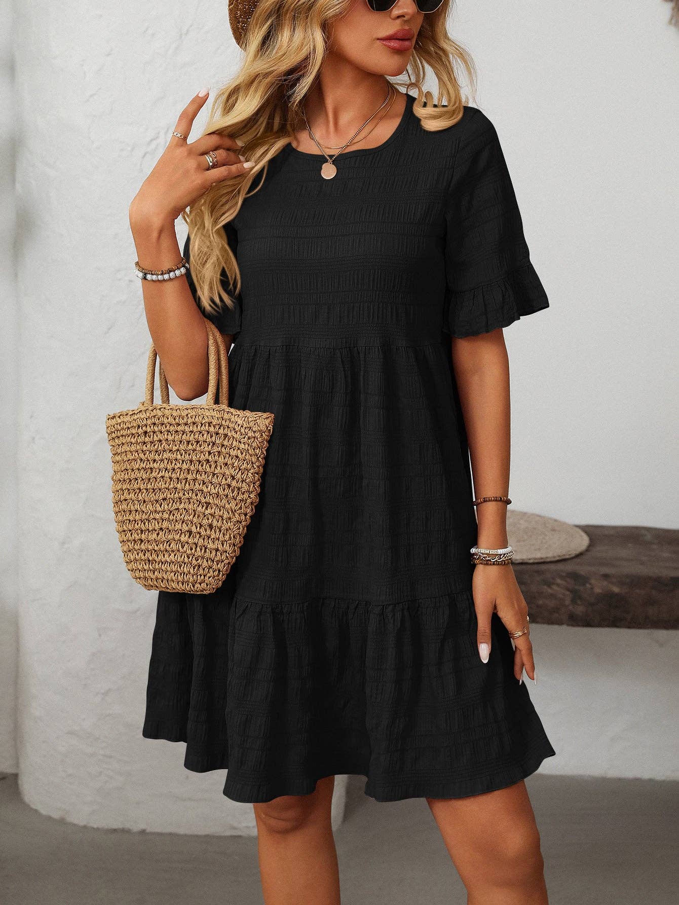 Loose Casual Short-Sleeve Elegant Dress: Pink / L