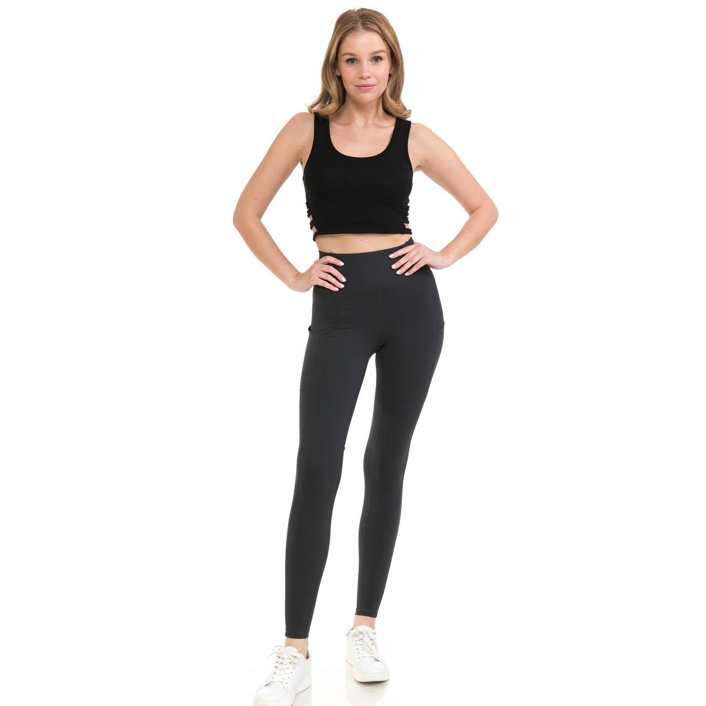 High Waist Activewear Leggings - Side Pockets: Black / L