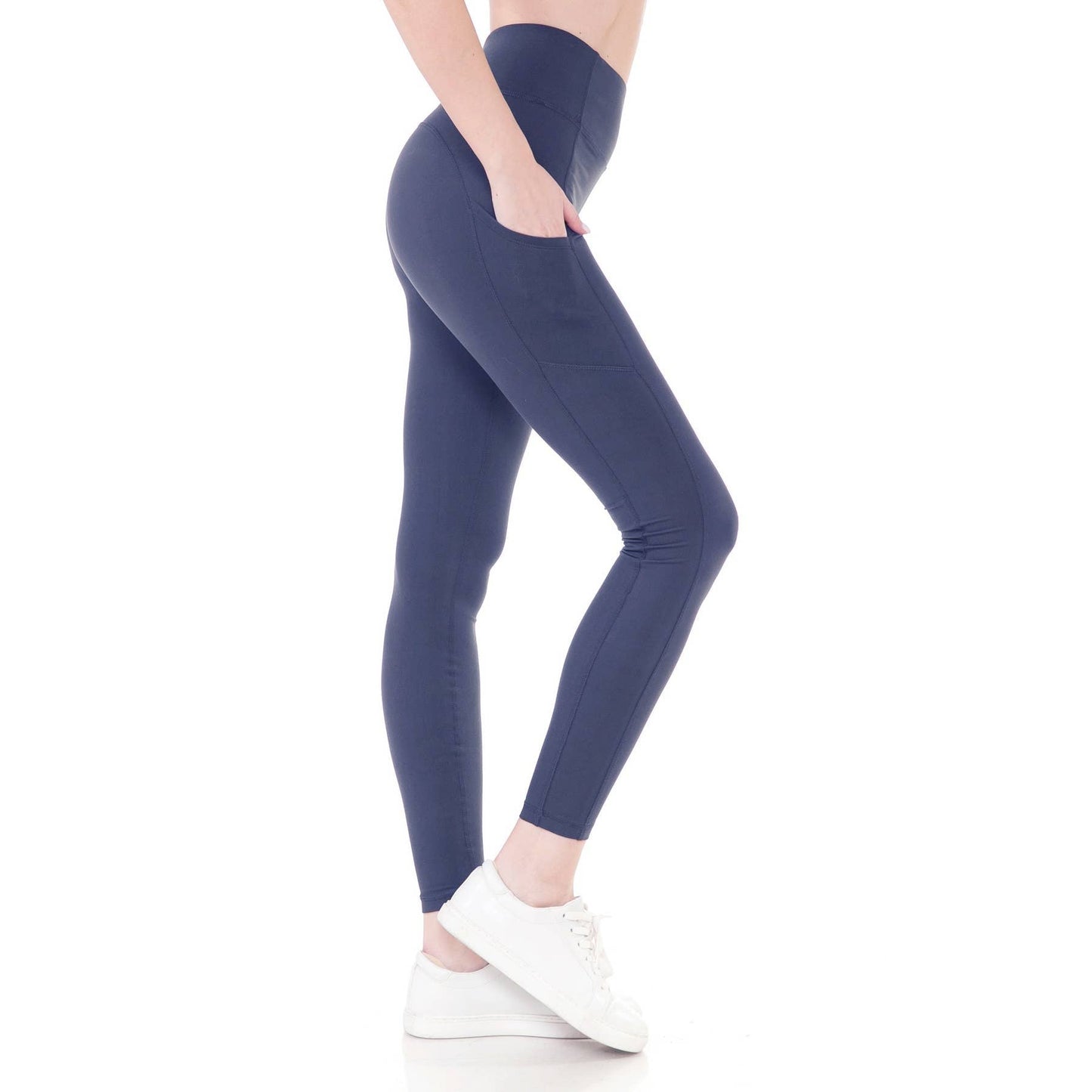 High Waist Activewear Leggings - Side Pockets: Grey Sage / M
