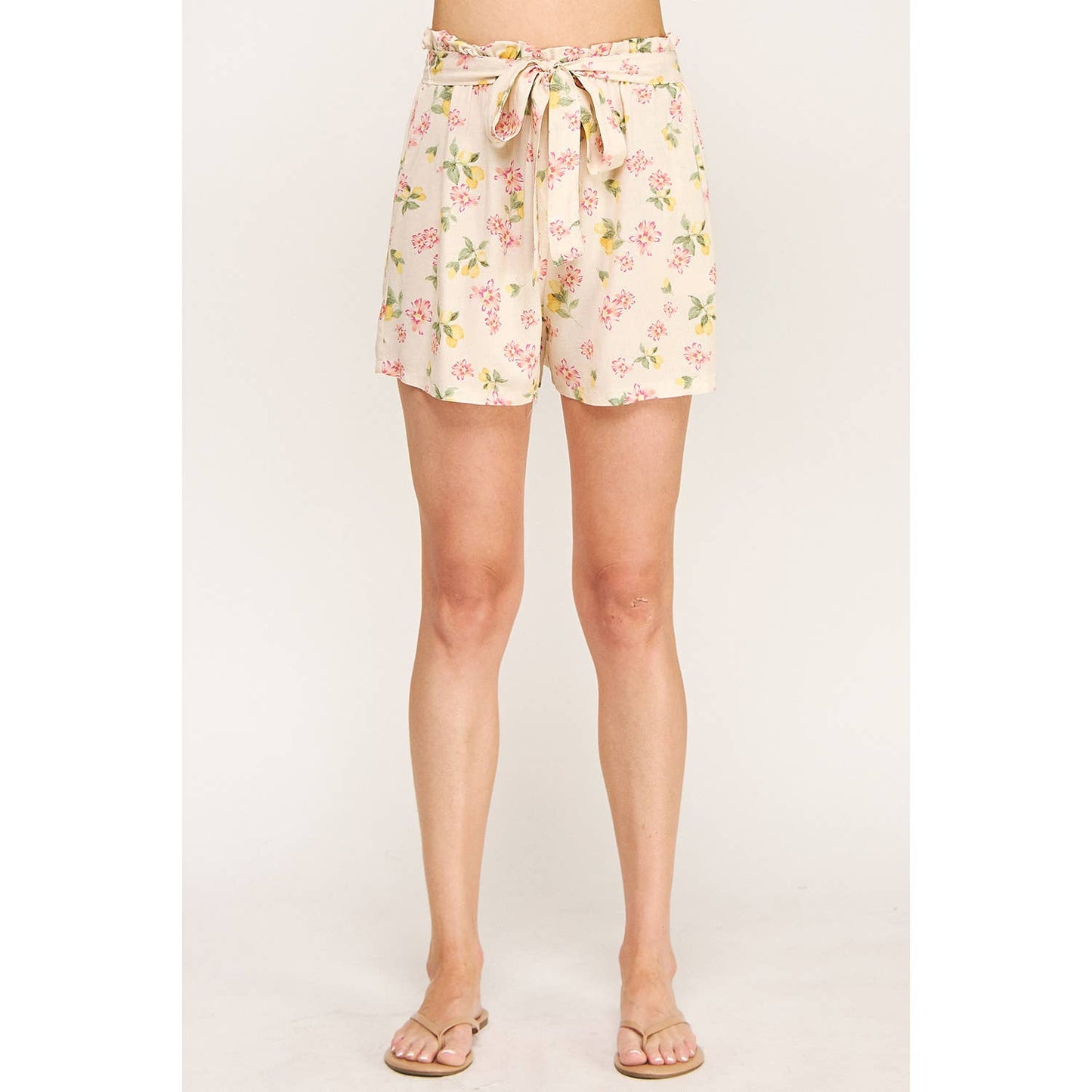 BLOOMING PINK PAPERBAG FLORAL SHORTS: CRPKY / L