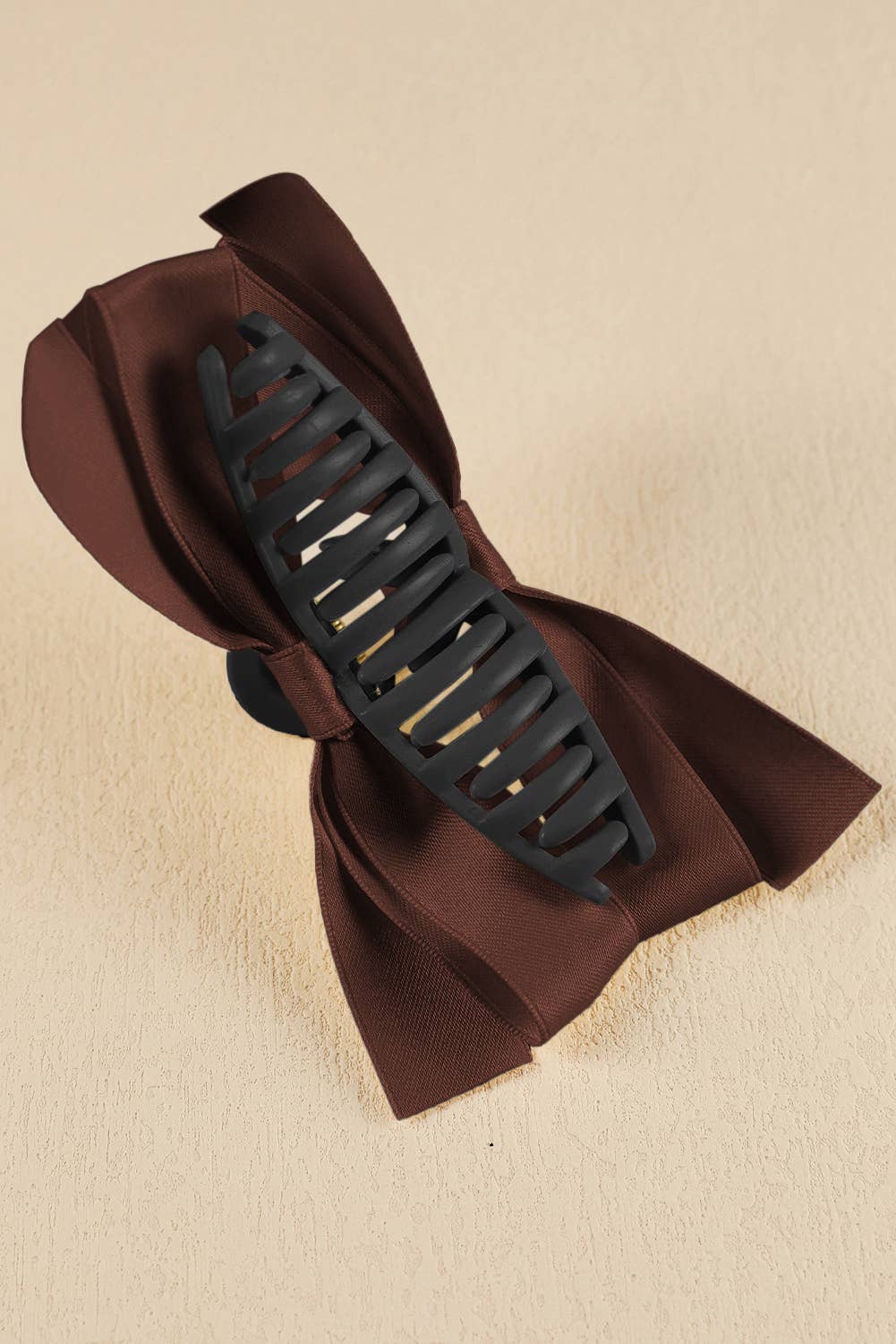 Black Bow Decor Large Hair Claw Clip: Light French Beige / Plastic / ONE SIZE