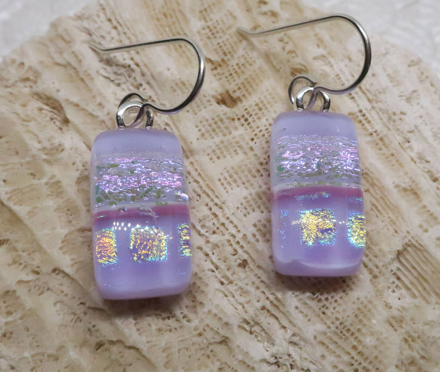 Lavender  Pink Sterling silver dichroic glass earrings  #401