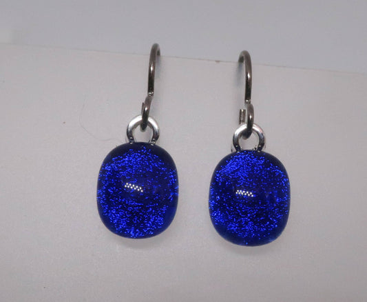 Blue Dichroic Glass Titanium Hypoallergenic Dangle earrings