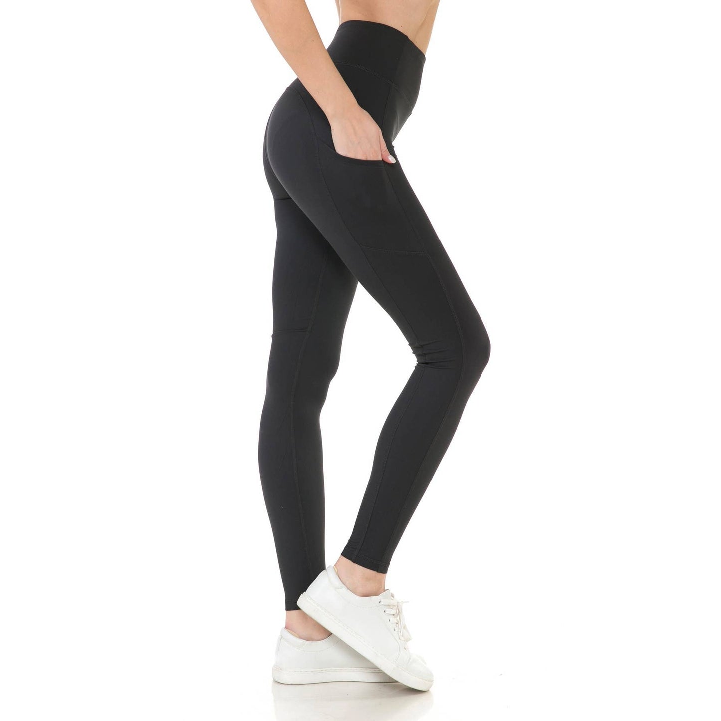 High Waist Activewear Leggings - Side Pockets: Black / M