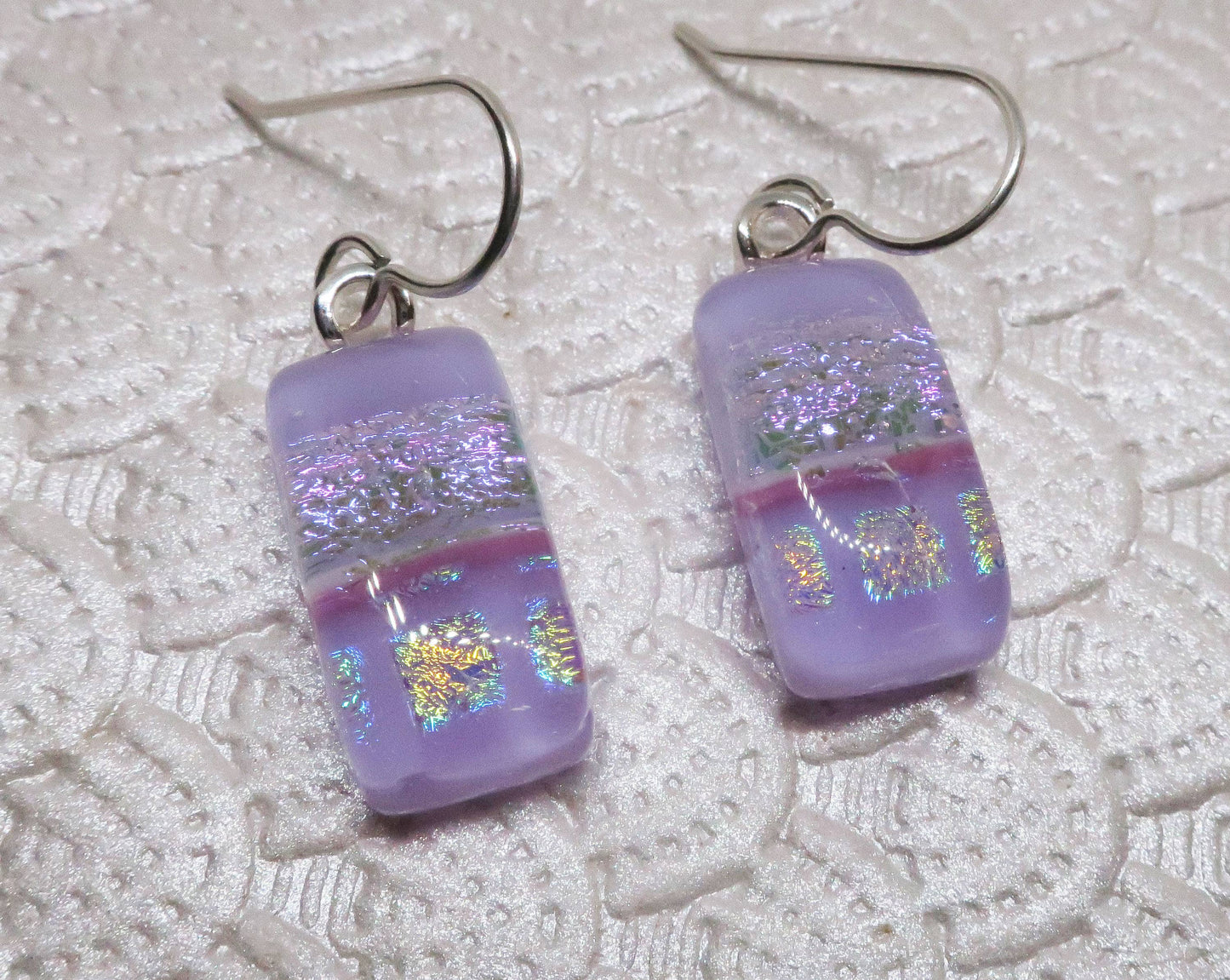 Lavender  Pink Sterling silver dichroic glass earrings  #401