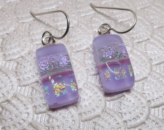 Lavender  Pink Sterling silver dichroic glass earrings  #401
