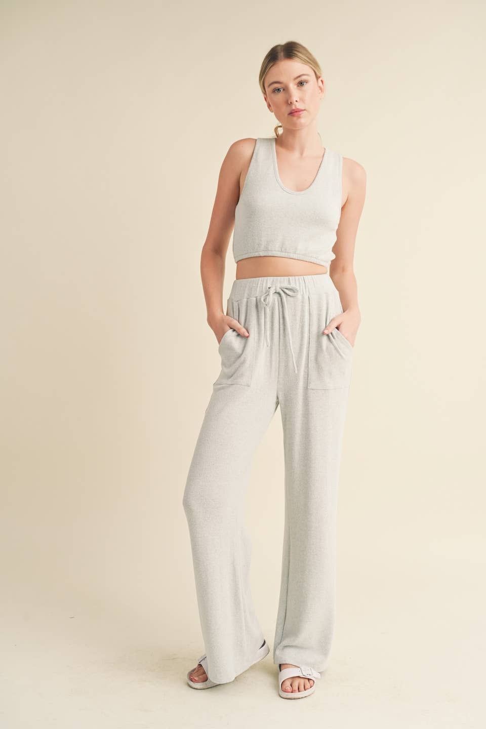Soft Brushed Hacci Lounge Tank and Pants Set: Mint / S