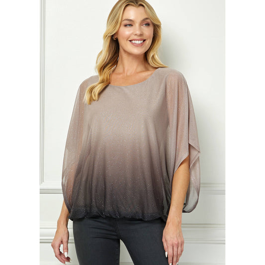 LUMINOUS GRACE DOLMAN BUBBLE BLOUSE: Stone/Black/Rose /S