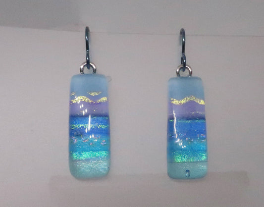 Dichroic glass Pastel Ombre Niobium dangle earrings #433