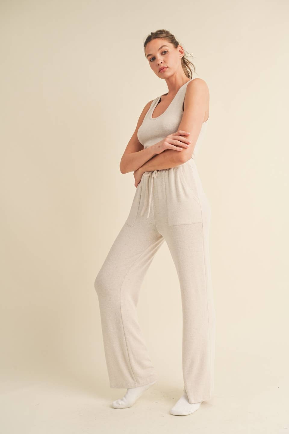 Soft Brushed Hacci Lounge Tank and Pants Set: Mint / L