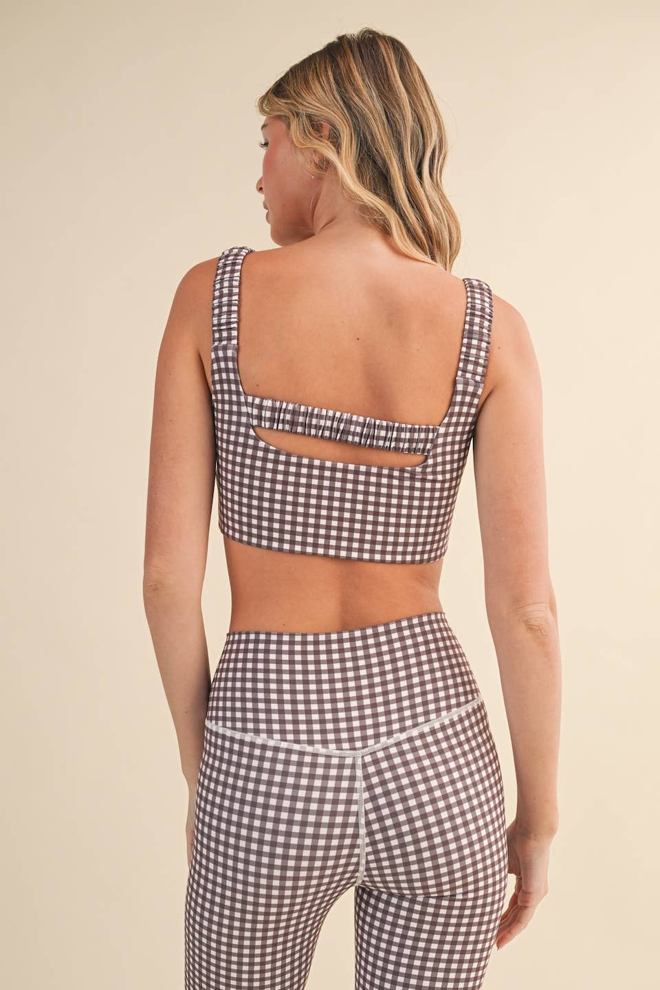 Gingham Print Ruched Bra Top: Pink Gingham / M