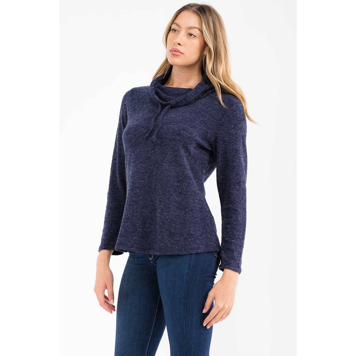 COWL COLLAR DRAWCORD HOODIE: NAVY / S-M-L-XL(1-1-2-2)