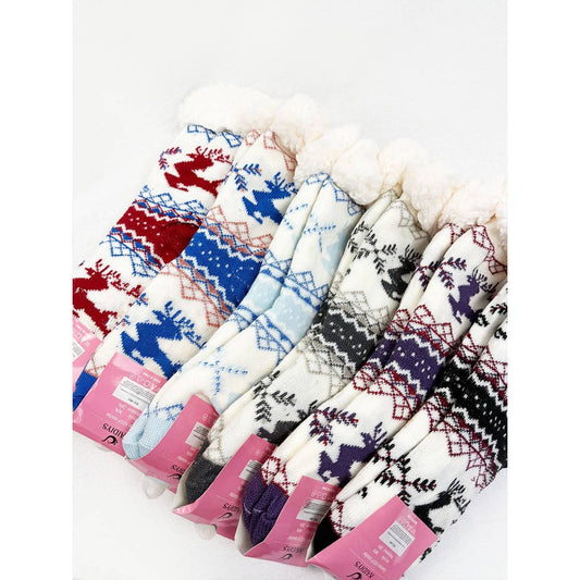 Reindeer Anti Skid Knit Winter Socks: MIX COLOR / ONE(12)