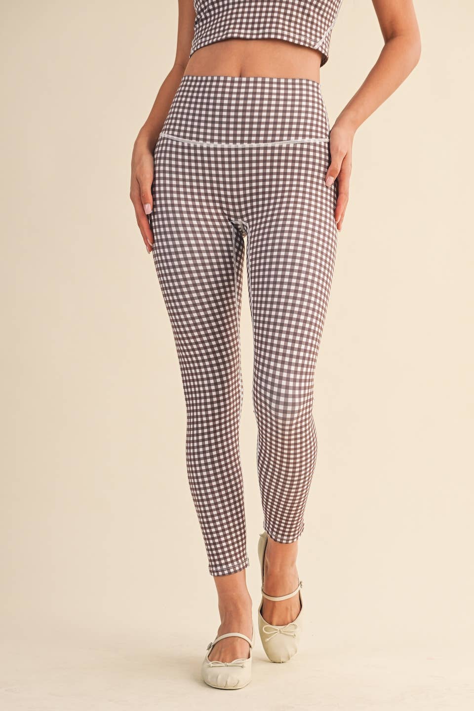 Gingham Print Aligned Performance High-Rise Leggings: Pink Gingham / L