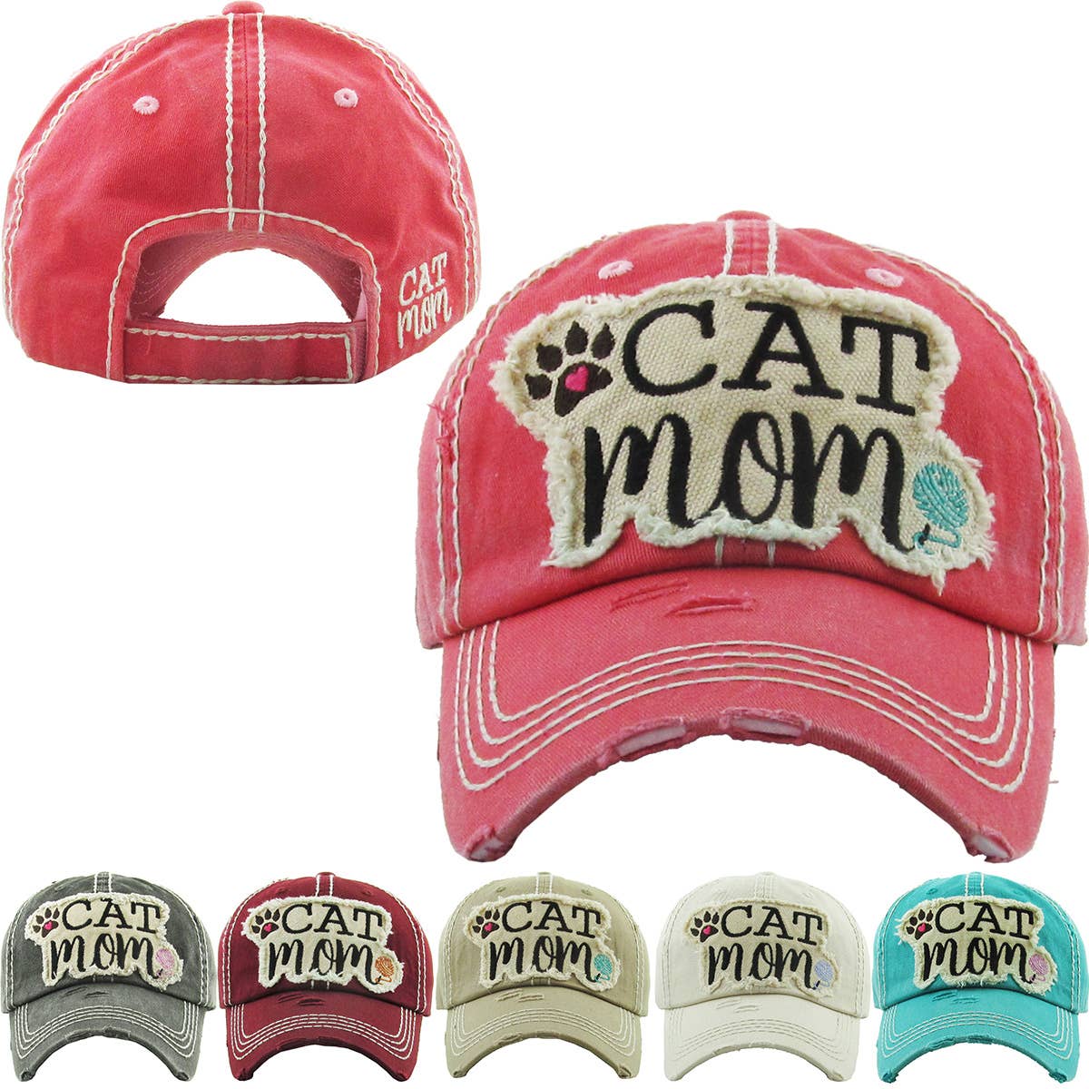 CAT MOM Washed Vintage Ball Cap: TUQ