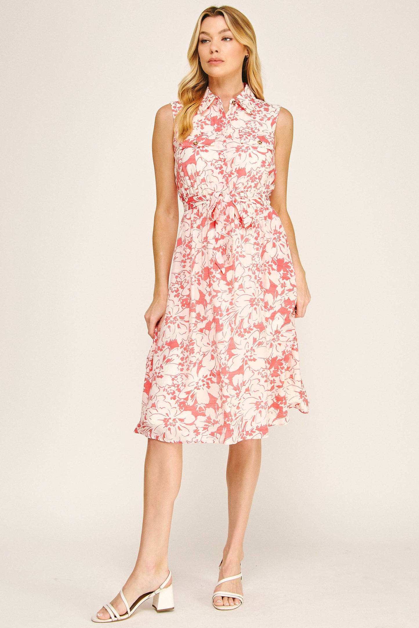 SOFT PAPAYA FLORAL GAUZE DRESS: IV/TOM / XL