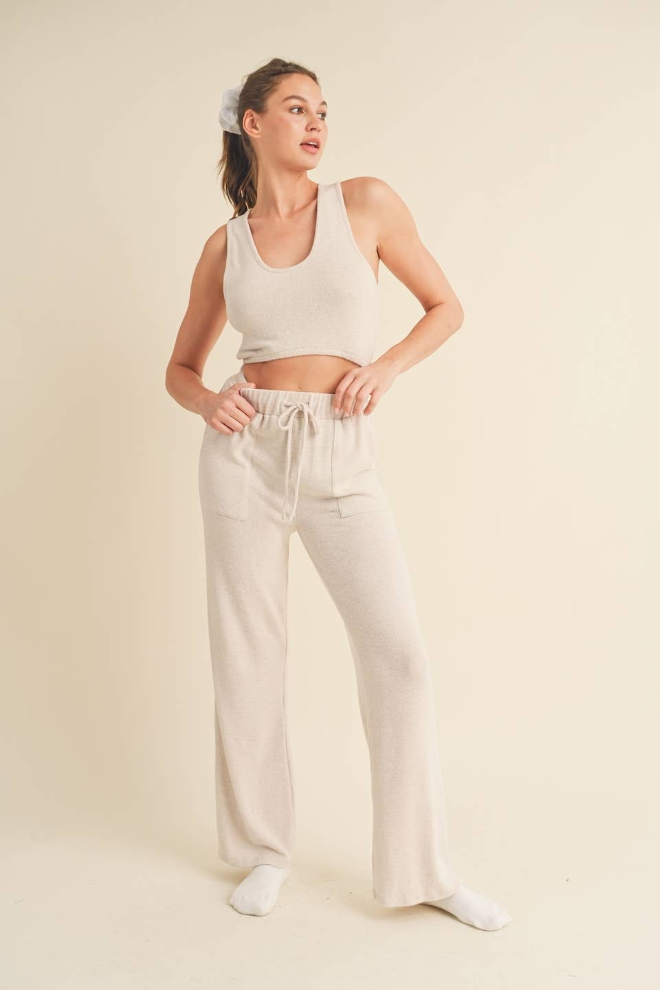Soft Brushed Hacci Lounge Tank and Pants Set: Mint / S