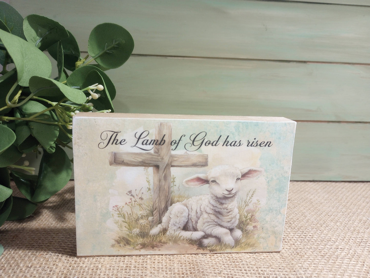 Easter Wood Block Sign - Small - Lamb of God has risen