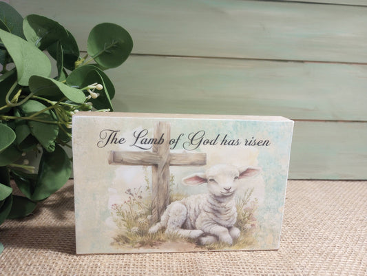 Easter Wood Block Sign - Small - Lamb of God has risen