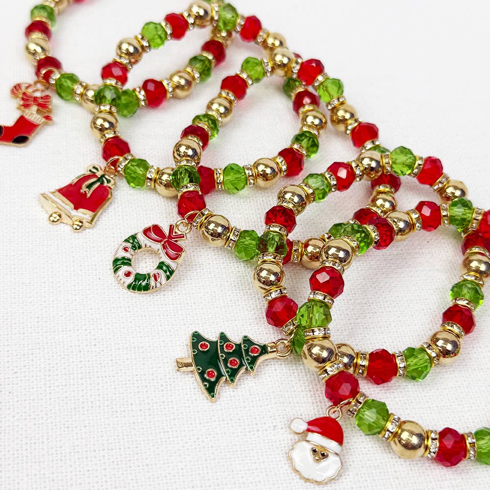 Green and Red Theme Christmas Charm Bracelet: MIX COLOR / ONE(12)