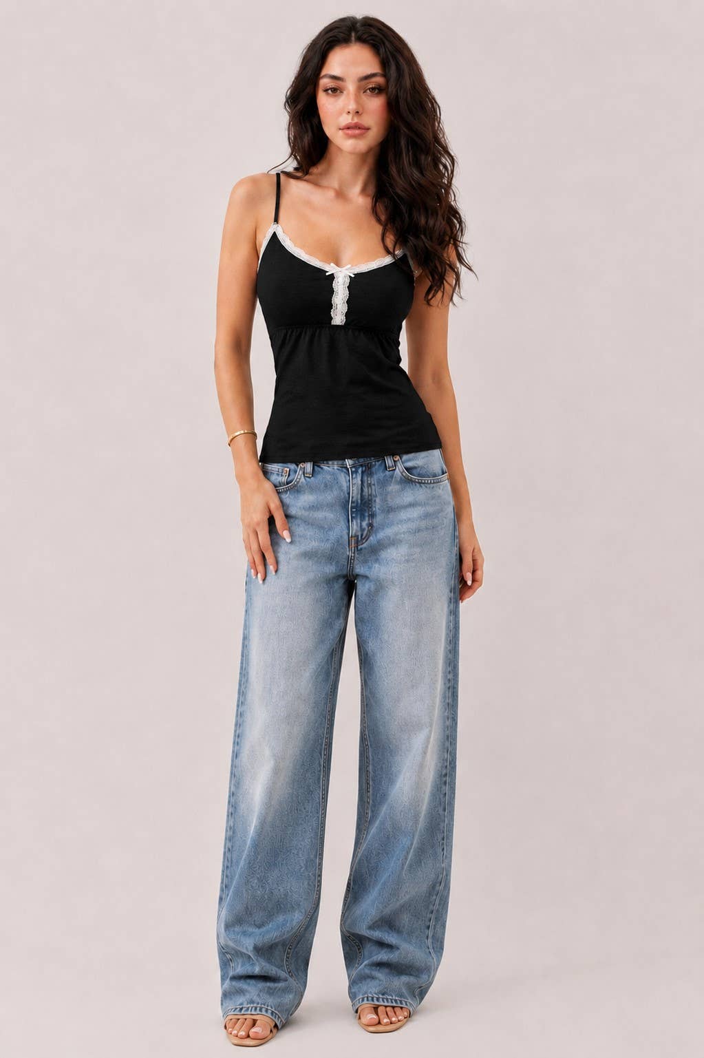 JC57013A - BABYDOLL LACE TRIMMED CAMISOLE WITH BABY BUTTONS: GARNET RUST