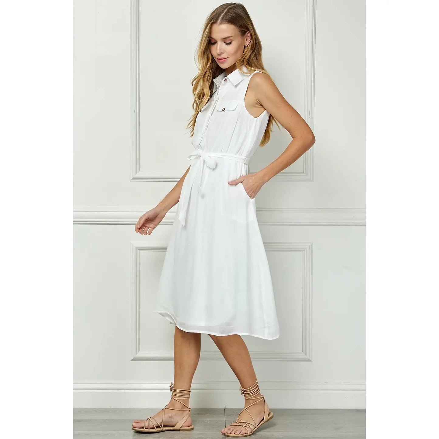 TAILORED GAUZE SHIRT DRESS  : DKBLU / M