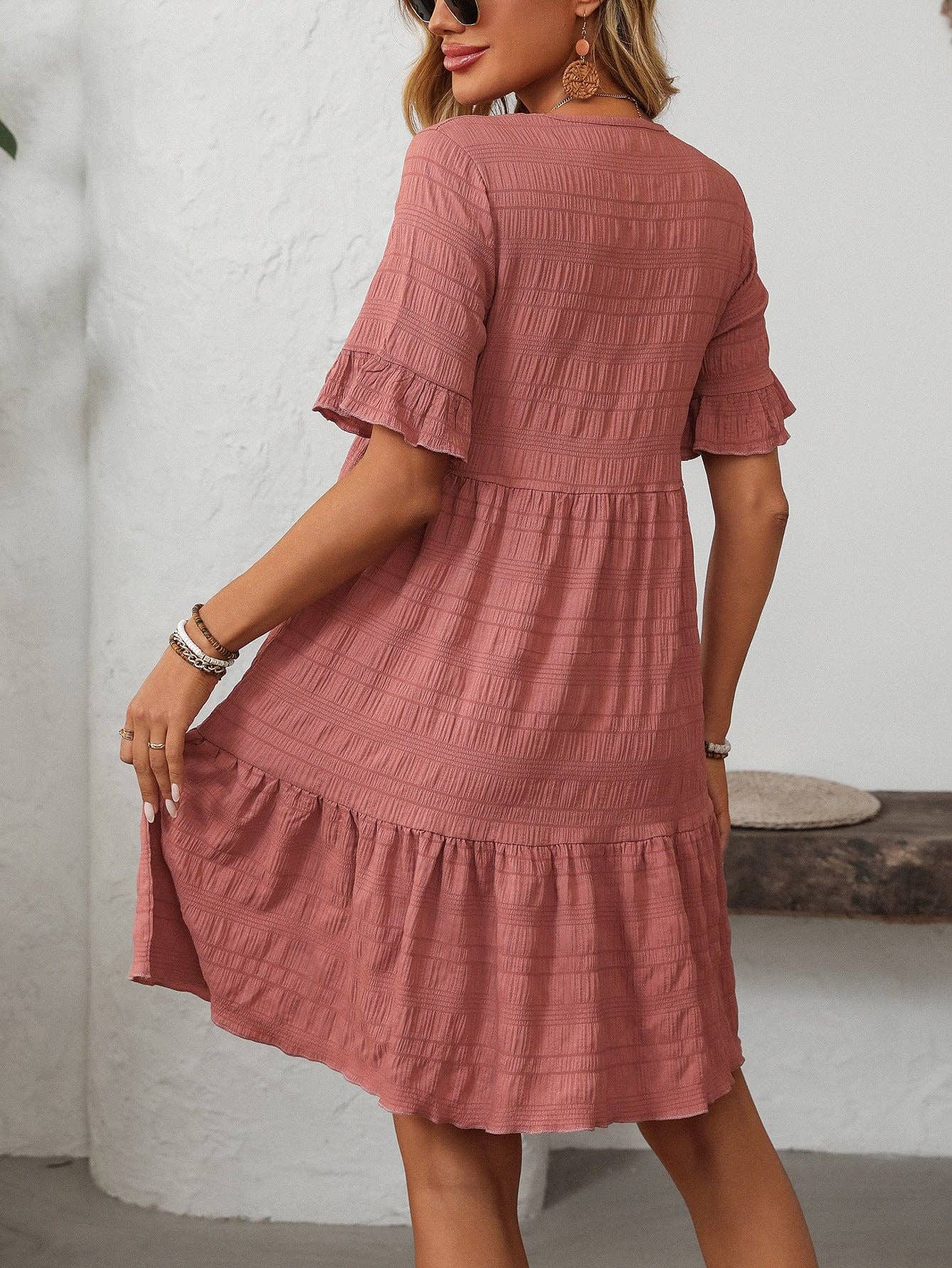 Loose Casual Short-Sleeve Elegant Dress: Pink / L