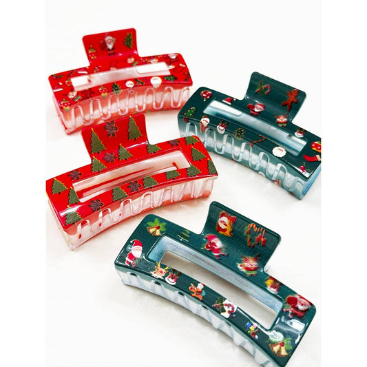 Christmas Design Cut Out Rectangle Hair Claw Clip: MIX COLOR / ONE(12)