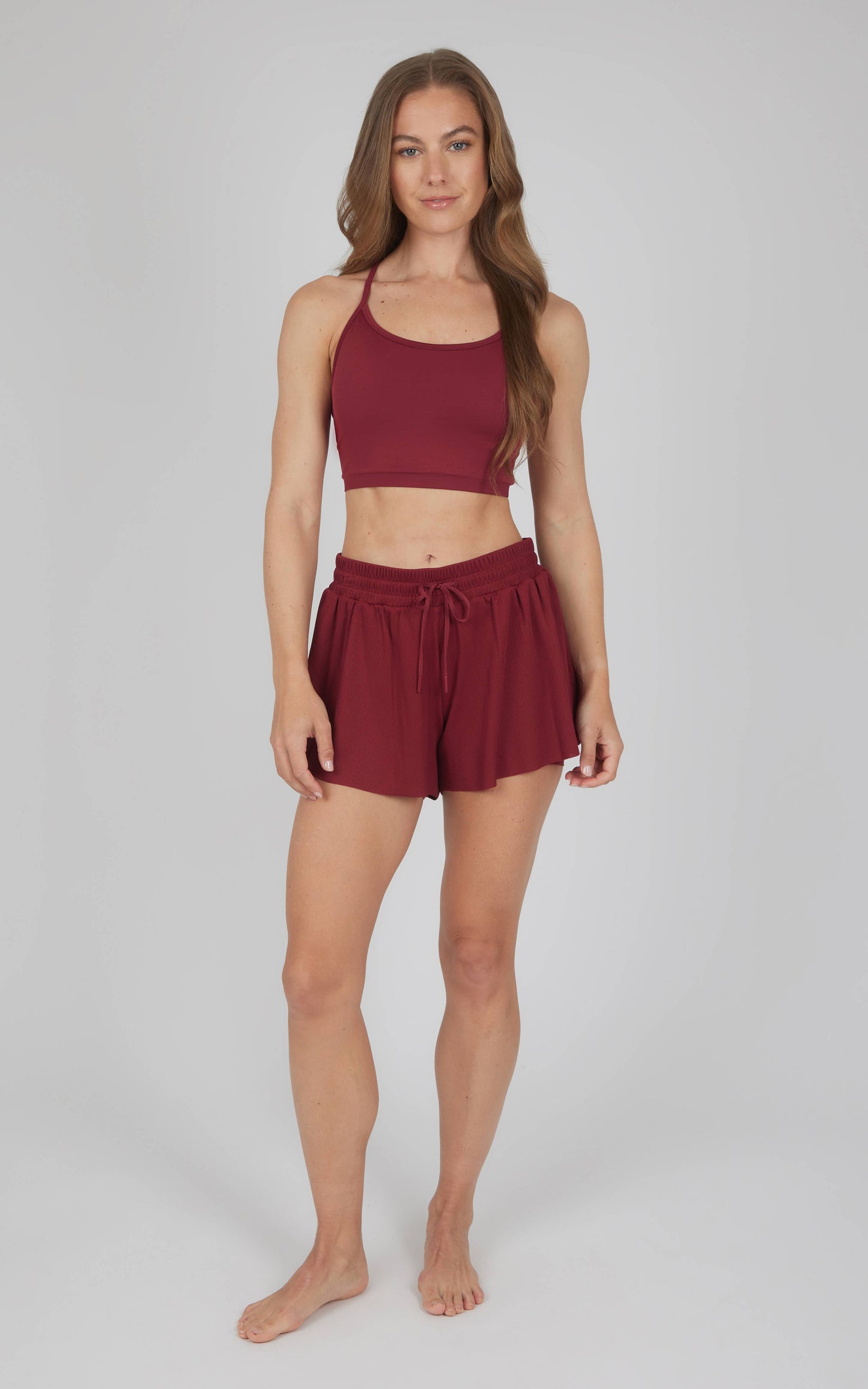 Women's Seamless Strappy Back Bra and Running Shorts - Set: GREEN MILIEU
