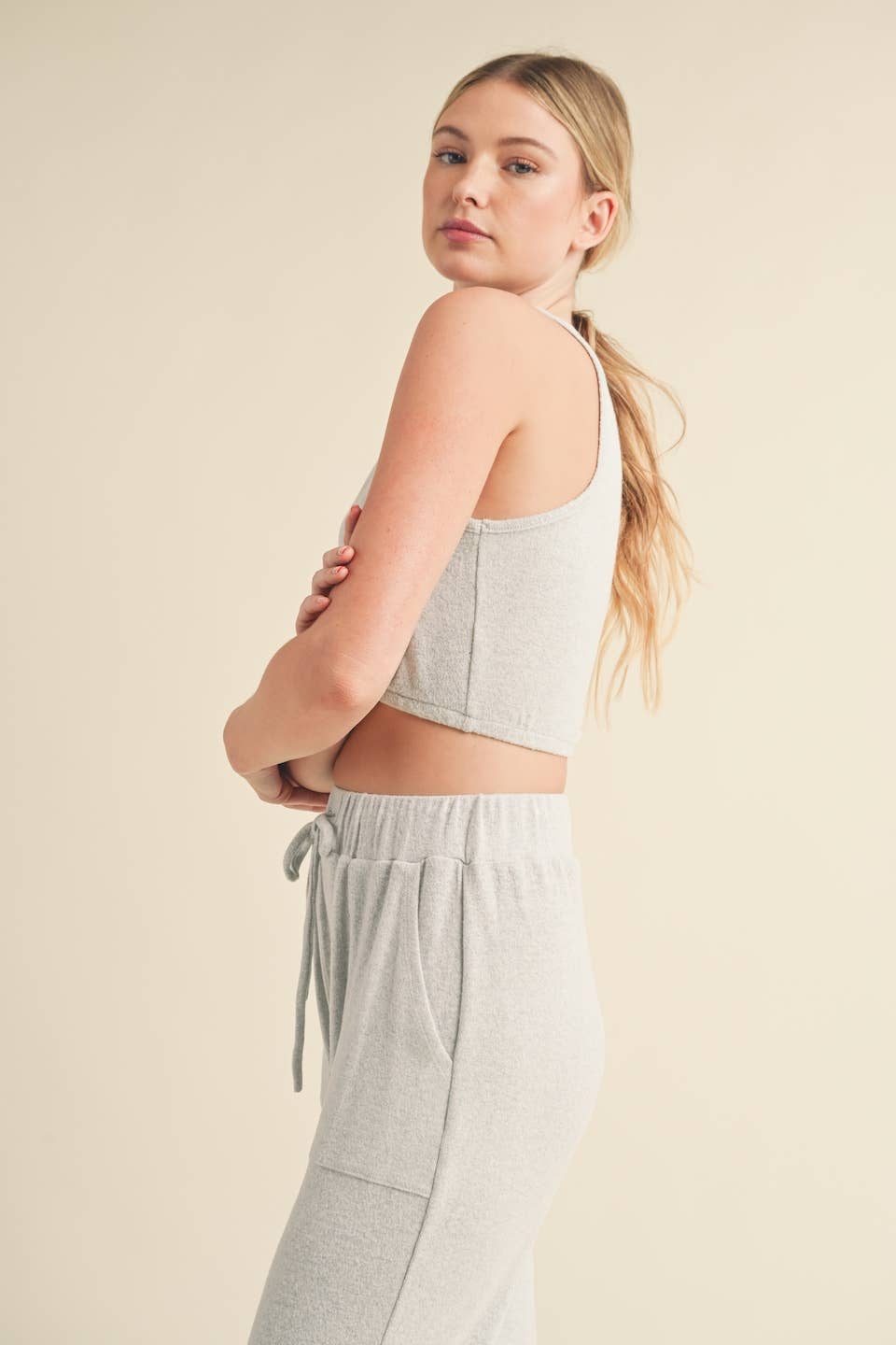 Soft Brushed Hacci Lounge Tank and Pants Set: Mint / M